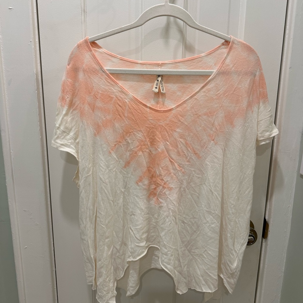 Free people Cream and White Short Sleeve Tee
